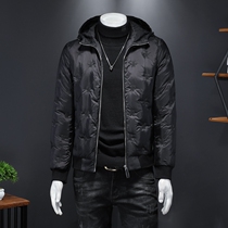 Winter down jacket mens short hooded jacket mens autumn and winter 2021 new fashion brand light and thin warm black jacket