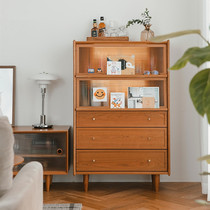 Nordic Wood TV side cabinet simple living room bookcase display case Japanese side cabinet cupboard cherry wood locker