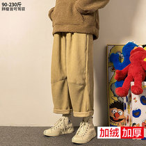 Corduroy pants mens autumn and winter trend plus velvet thick large size wide leg pants ins harbor wind loose straight casual pants