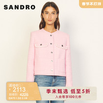 Sandro autumn and winter new women's dress trim chest lace flip bag short coat SFPVE00624