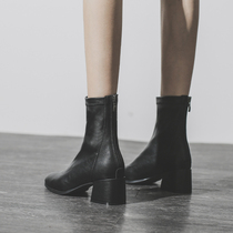 Coarse heel boots women 2021 spring and autumn single boots new mid-heeled Martin Square head high heel thin boots winter