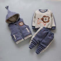 Boys and girls 1 winter 2 sweater 3 years old plus velvet thickened three-piece set 4 winter clothes baby childrens clothing