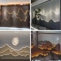Customized Chinese hotel front desk landscape rockery partition metal grille decoration stainless steel screen background wall