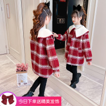 Girls woolen jacket 2021 new CUHK Tong Han version of the Ocean Gas Plus Suede Thickened Child Great Coat Children Autumn Winter Clothing