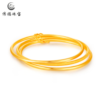 Gold bracelet Sansheng III new 999 pure gold glossy matte three-ring female bracelet plain ring bracelet to send girlfriend