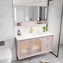 Net red pink rock board all-in-one bathroom cabinet combination washbasin wash table simple modern smart bathroom hanging cabinet