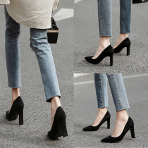 A D Hepburn Black Career Pointed High Heels Shoes Woman 2022 Spring Autumn Season New 100 hitch Heel Single Shoes
