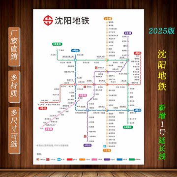 2025新版沈阳市地铁换乘线路图轨道线交通示意图宣传墙贴海报贴纸