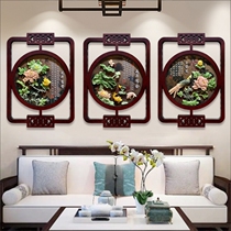 Sofa background wall decoration painting New Chinese living room hanging painting entrance mural Dining room jade carving painting 3D three-dimensional relief painting