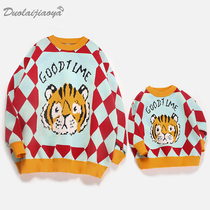 Year of the Tiger a family of three sweaters cartoon female Womens color baby base shirt foreign-style parent-child sweater