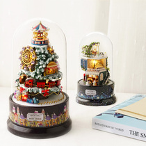 Happy birthday rotating music box hut diy handmade Canon music box little heart female decorative ornaments ins ins