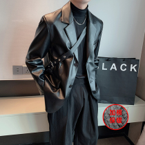 Autumn Winter Visual Pu Suit suit mens loose Korean Edition of Han Cushion Ha Rose Ha Cotton High Sense Cover