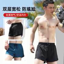 Mens quick-drying double layer anti-embarrassment professional five-point swimming trunks Seaside Beach Spa Waterproof flat angle loose large size