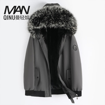 Parker suit mens short hooded fox fur collar mink liner can take off mink coat fur thick coat winter
