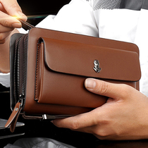 Business handbag mens large-capacity long wallet double-layer clutch leather clutch mens double zipper mobile phone bag