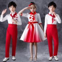 National Day childrens performance clothes childrens chorus singing red songs girls dress primary school chorus recitation