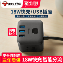 Bull 18W Fast Charging Magic Square Socket With Usb Smart Quick Phone Charger Multifunction Patch Board With Wire