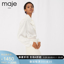 maje2021 spring and summer new womens round neck lace-up lantern sleeve hanging satin shirt MFPCM00142