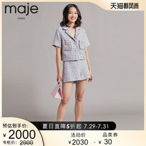 maje2021 summer new womens multi-color check tweed tassel short-sleeved jacket MFPVE00241