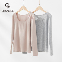 1 piece of cotton base shirt female spring and autumn long sleeve T-shirt Slim fit inside low collar bottom underwear sweat absorption sports can be worn outside