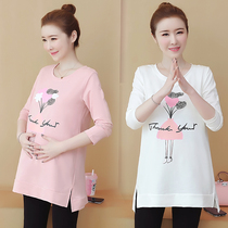 Pregnant women autumn suit fashion cotton long sleeve T-shirt spring and autumn Korean base shirt tide mom foreign style autumn coat