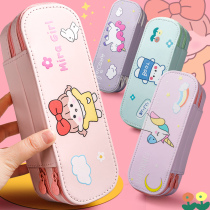 Multifunctional double-layer pen bag ins Japanese Primary School students cute large capacity stationery box girls new female Net red pencil box hipster retro style literary girl heart cute pencil box