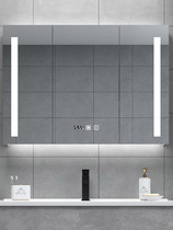 Nordic intelligent anti-fog bathroom mirror cabinet Wall-mounted solid wood mirror box with led light Bathroom mirror with shelf cabinet