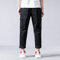  Spring and summer trend brand mens overalls straight loose casual pants Korean version of the trend all-match summer thin cropped pants