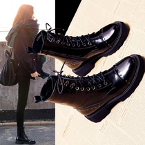 Tide ins cool 2021 autumn and winter new patent leather locomotive Martin boots female English style plus velvet Joker thick soled short boots