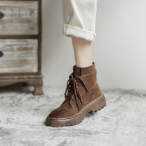 Tide brand ins port style retro thick bottom plus velvet matte matte boots female Korean autumn and winter Joker round head thick and short boots