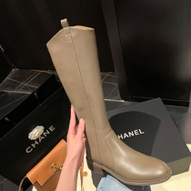 Fat mm big tube khaki boots women thick legs spring and autumn thin Knight boots milk tea color high tube long tube boots