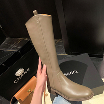 Fat mm big tube circumference khaki boots womens thick legs spring and autumn thin knight boots milk tea color high tube boots