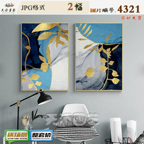 Modern gold leaf blue leaf watercolor living room Nordic decorative painting crystal porcelain painting material painting core picture joint painting picture
