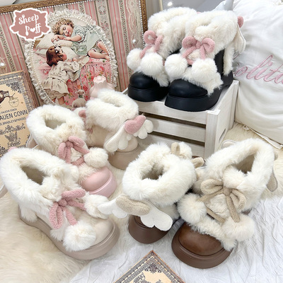 taobao agent Keep warm fleece boots, Lolita style