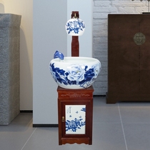 Jingdezhen ceramic ornaments fish tank Cabinet fish tank with lamp blue and white fish tank Large goldfish tank Turtle tank Lotus tank