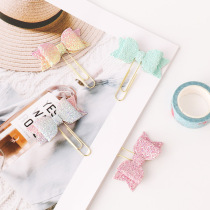 Gradient color bow shape sequin paper clip Imitation gold pin Hand account decoration bookmark file storage four packs