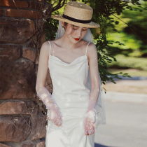 Sling light wedding dress 2021 New French temperament satin backless simple brigade shoot the door gauze host dress female