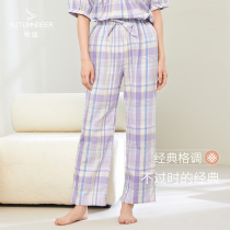 Autumn Deer (Classic Ensemble) Sleeping Pants Woman Summer Pure Cotton Slim Loose Summer Plaid Casual Home Pants Long Pants
