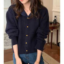 Large size women's slightly fat sister mm doll collar sweater coat autumn and winter loose slim sweater cardigan 200kg