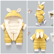 Baby jumpsuit thickened in winter for boys and girls going out to climb clothes foreign style down cotton-padded jacket for newborns to keep warm