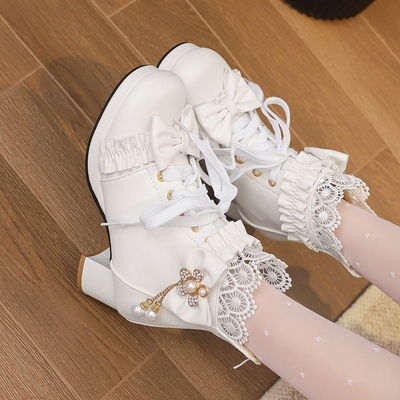 taobao agent Cute footwear, winter low boots for princess high heels, Lolita style, plus size