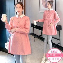 Pregnant women spring dress suit fashion top Women cover belly thin temperament small man shirt two-piece set