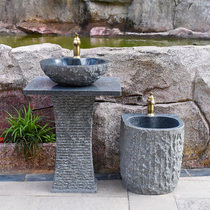 Natural Stone Washbasin Outdoor Garden Pool Courtyard Pillar Washbasin Balcony Vintage Mop Pool Villa