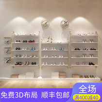 Shoe shop shoe rack display rack upper wall multi-layer gold wrought iron womens commercial shoe bag rack creative display rack bag rack