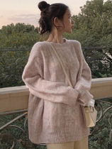 Pink Christmas wool knitted outer wear autumn and winter retro Japanese lazy 2021 new womens design sense