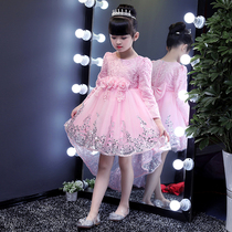 Girl dress winter new little girl piano performance flower girl wedding white birthday princess dress high-end evening dress