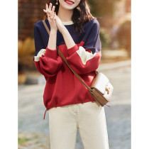 Foreign trade original single Italian womens clothing cut clearance export color splicing hem drawstring design loose sweater women