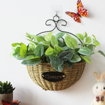 Wall hanging flower basket wall hanging flower pot wall decoration pendant rattan basket simulation silk flower dried flower living room bedroom corridor