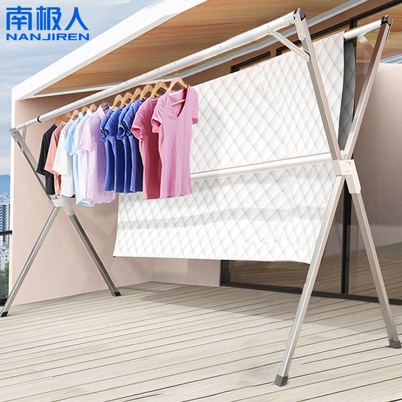Clothes drying rack floor folding indoor balcony sunbathing quilt stainless steel floor double rod installed clothes bar