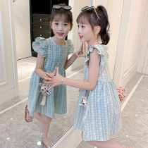  Girls  dresses summer dresses childrens skirts pure cotton plaid skirts little childrens clothes Western style sleeveless princess dresses new